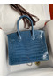 Hermes Birkin 30 Handmade Bag In Blue Tempete Crocodile Niloticus Shiny Skin  Replica