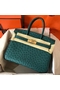 Hermes Birkin 30 Handmade Bag In Green Ostrich Skin  Replica