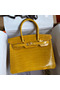 Hermes Birkin 30 Handmade Bag In Jaune Ambre Crocodile Niloticus Shiny Skin  Replica