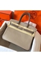 Hermes Birkin 30 Handmade Bicolor Bag In Grey Epsom Leather  Replica