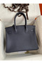 Hermes Birkin 30 Retourne Handmade Bag In Blue Nuit Clemence Leather  Replica