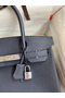 Hermes Birkin 30 Retourne Handmade Bag In Blue Nuit Clemence Leather  Replica