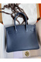 Hermes Birkin 30 Retourne Handmade Bag In Blue Saphir Clemence Leather  Replica