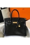 Hermes Birkin 30cm Bag In Black Embossed Crocodile Leather  Replica