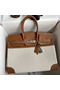 Hermes Birkin 35 Handmade Bag In Toile & Gold Swift Leather  Replica