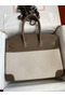 Hermes Birkin 35 Handmade Bag In Toile & Taupe Clemence Leather  Replica