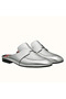 Hermes Catena Mules In Silver Metallic Calfskin  Replica