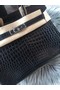 Hermes genuine 100% crocodile leather handmade birkin bag BK350 BLACK  Replica