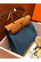 Hermes Herbag 31CM Original Canvas Leather & Calfskin 45987 Blue&Apricot  Replica
