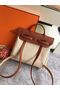 Hermes Herbag 31CM Original Canvas Leather & Calfskin 45987 brown&white  Replica