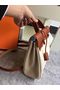 Hermes Herbag 31CM Original Canvas Leather & Calfskin 45987 brown&white  Replica