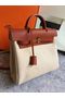 Hermes Herbag 31CM Original Canvas Leather & Calfskin 45987 brown&white  Replica