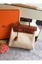 Hermes Herbag 31CM Original Canvas Leather & Calfskin 45987 brown&white  Replica