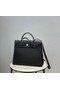 Hermes Herbag 31CM Original Canvas Leather & Calfskin 48887 black  Replica