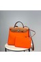 Hermes Herbag 31CM Original Canvas Leather & Calfskin 48887 orange&brown  Replica