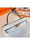 Hermes Kelly 19cm Shoulder Bags Epsom Leather KL19 Silver hardware Glacier blue  Replica