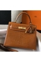 Hermes Kelly 25cm Handmade Bag In Brown Embossed Crocodile Leather  Replica