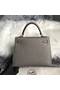 Hermes Kelly 25cm Handmade Bag In Gris Asphalt Ostrich Skin  Replica
