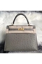 Hermes Kelly 25cm Handmade Bag In Gris Asphalt Ostrich Skin  Replica