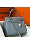 Hermes Kelly 25cm Retourne Bag In Blue Lin Clemence Leather  Replica