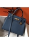 Hermes Kelly 28cm Bag In Blue Agate Clemence Leather GHW  Replica