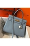 Hermes Kelly 28cm Bag In Blue Lin Clemence Leather GHW  Replica