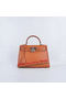 Hermes Kelly 28cm Shoulder Bags Orange Grainy Leather Silver  Replica