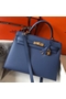 Hermes Kelly 32cm Bag In Blue Agate Epsom Leather GHW  Replica