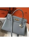 Hermes Kelly 32cm Bag In Blue Lin Clemence Leather GHW  Replica