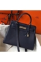 Hermes Kelly 32cm Bag In Dark Blue Clemence Leather PHW  Replica