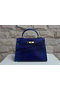 Hermes Kelly 32cm Shoulder Bag Blue Croco Patent Leather K32 Silver  Replica