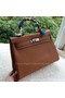 Hermes Kelly 32cm Shoulder Bag Brown Calfskin Leather K32CL Silver  Replica