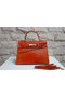 Hermes Kelly 32cm Shoulder Bag Orange Croco Patent Leather K32 Gold  Replica