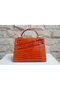 Hermes Kelly 32cm Shoulder Bag Orange Croco Patent Leather K32 Gold  Replica