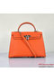 Hermes Kelly 32cm Shoulder Bags H6108 Orange Leather Silver  Replica