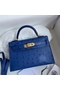 Hermes Kelly Mini II Handmade Bag In Blue Electric Ostrich Leather  Replica