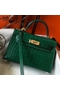 Hermes Kelly Mini II Handmade Bag In Green Crocodile Embossed Leather  Replica