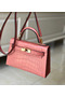 Hermes Kelly Mini II Handmade Bag In Pink Crocodile Embossed Leather  Replica