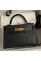 Hermes Kelly Mini II Sellier Handmade Bag In Black Ostrich Leather  Replica