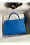 Hermes Kelly Mini II Sellier Handmade Bag In Blue Hydra Chevre Mysore Leather  Replica