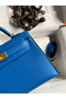 Hermes Kelly Mini II Sellier Handmade Bag In Blue Hydra Chevre Mysore Leather  Replica