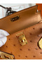 Hermes Kelly Mini II Sellier Handmade Bag In Gold Ostrich Leather  Replica