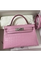 Hermes Kelly Mini II Sellier Handmade Bag In Mauve Sylvestre Matte Alligator Leather  Replica