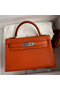 Hermes Kelly Mini II Sellier Handmade Bag In Orange Chevre Mysore Leather  Replica