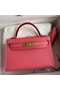 Hermes Kelly Mini II Sellier Handmade Bag In Rose Lipstick Chevre Mysore Leather  Replica