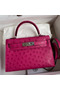 Hermes Kelly Mini II Sellier Handmade Bag In Rose Red Ostrich Leather  Replica