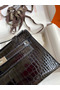 Hermes Kelly Pochette Handmade Bag In Black Shiny Alligator Leather  Replica