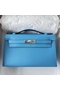 Hermes Kelly Pochette Handmade Bag In Blue du Nord Epsom Calfskin  Replica