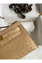 Hermes Kelly Pochette Handmade Bag In Chai Ostrich Leather  Replica