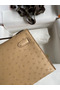 Hermes Kelly Pochette Handmade Bag In Chai Ostrich Leather  Replica